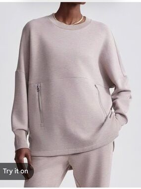 Varley Oversized Paige Longline Crewneck Sweater Taupe Marl size medium